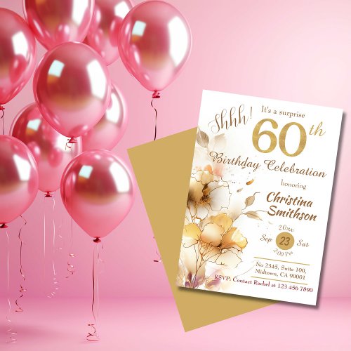 Golden bloom floral elegant surprise 60th Birthday Invitation