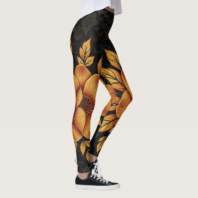 Golden Bloom Floral Leggings (Right)