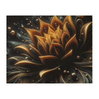 Golden Bloom in the Depths of Twilight Wood Wall Art
