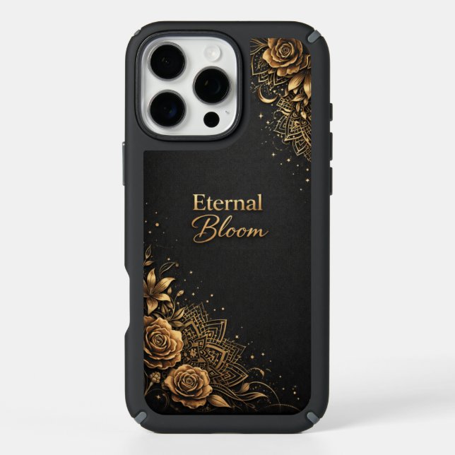 “Golden Bloom iPhone 16 Black Case” Speck iPhone Case (Front)