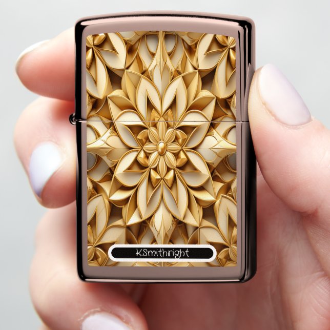  "Golden Bloom" - Personalized  Zippo Lighter (In Hand)