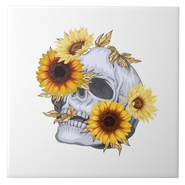 GOLDEN BLOOM SKULL CERAMIC TILE (Front)