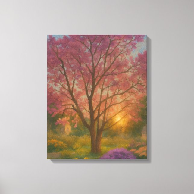Golden Bloom – Sunset Garden Painting Canvas Print (Front)