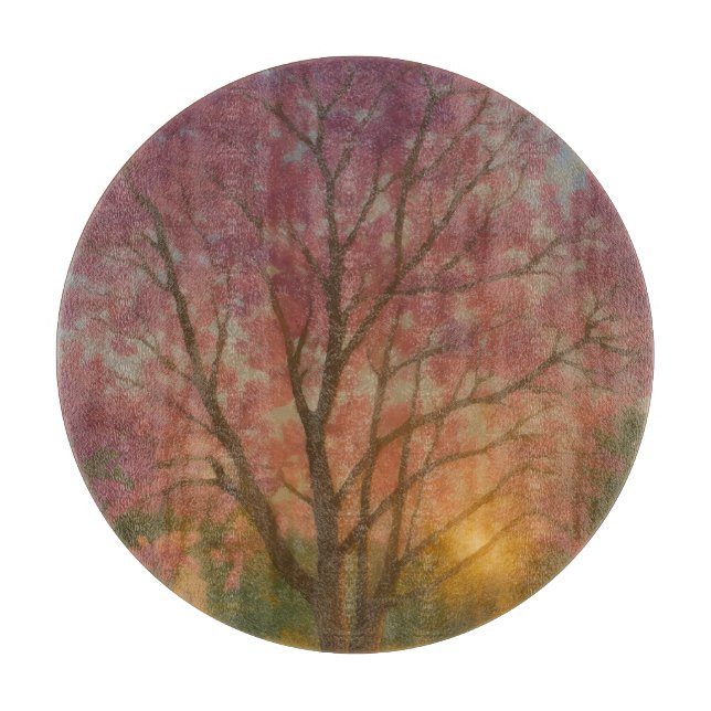 Golden Bloom – Sunset Garden Painting Cutting Board (Front)