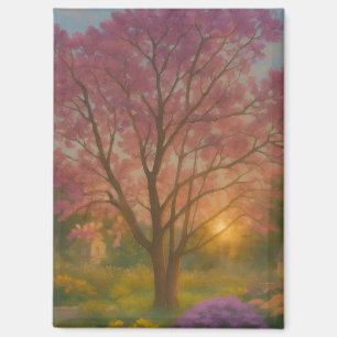 Golden Bloom – Sunset Garden Painting Magnet