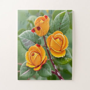 Golden Bloom Trio Yellow Rose Botanical Jigsaw Puzzle