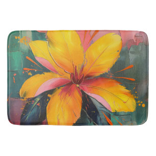 Golden Bloom – Vibrant Abstract Floral Expression Bath Mat