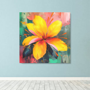Golden Bloom – Vibrant Abstract Floral Expression Canvas Print