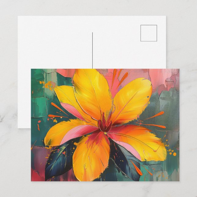 Golden Bloom – Vibrant Abstract Floral Expression Postcard (Front/Back)