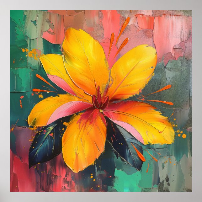 Golden Bloom – Vibrant Abstract Floral Expression Poster (Front)