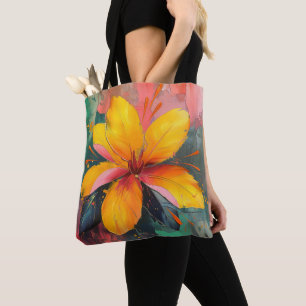Golden Bloom – Vibrant Abstract Floral Expression Tote Bag
