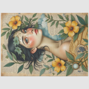 Golden Bloom – Woman with Yellow Flowers Decoupage Tissue Paper