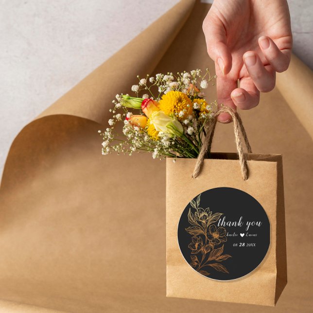 "Golden Blooms Of Love" | Black Wedding  Classic Round Sticker (Creator Uploaded)