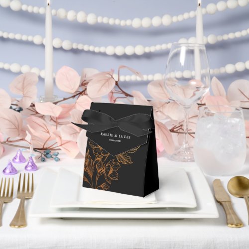 Golden Blooms Of Love  Black Wedding  Favor Boxes