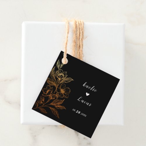 Golden Blooms Of Love  Black Wedding  Favor Tags