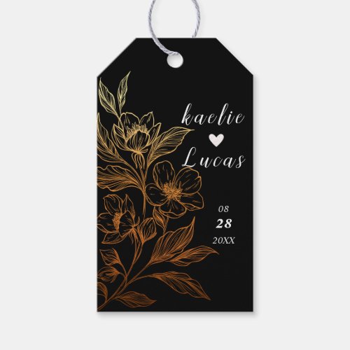 Golden Blooms Of Love  Black Wedding  Gift Tags
