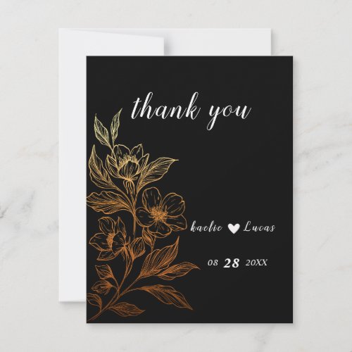 Golden Blooms Of Love Black Wedding  Thank You Card