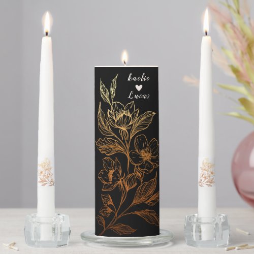 Golden Blooms Of Love  Black Wedding  Unity Candle Set