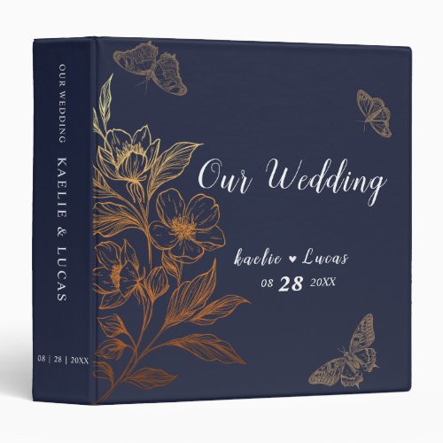 Golden Blooms Of Love  Romantic Navy Wedding  3 Ring Binder