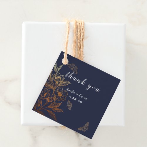 Golden Blooms Of Love  Romantic Navy Wedding  Favor Tags