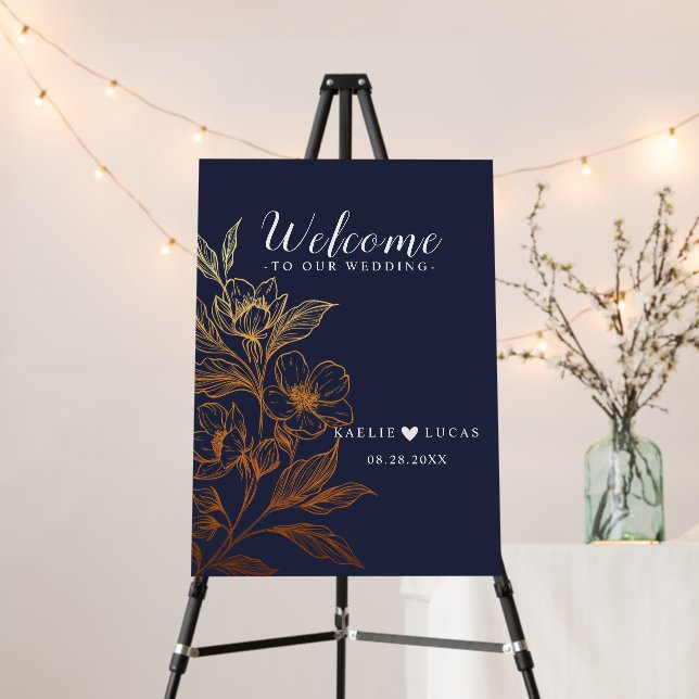 "Golden Blooms Of Love" | Romantic Navy Wedding  Foam Board (In Situ (Stand))