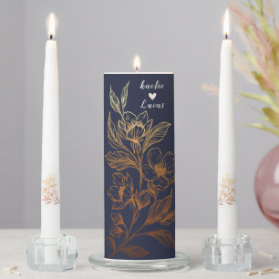"Golden Blooms Of Love"   Romantic Navy Wedding  Unity Candle Set