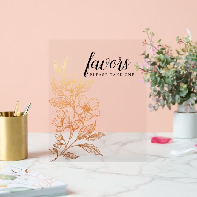 "Golden Blooms Of Love" | Wedding Favors  Acrylic Sign (Wedding)