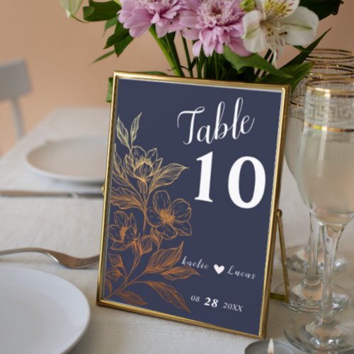 Golden Blooms Of Love  Wedding Table Number 