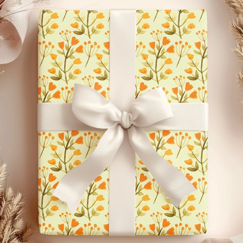 Golden Blooms Watercolor Wildflower Wrapping Paper