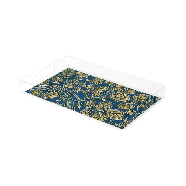 Golden Blossom Elegance  Acrylic Tray  (Angled)