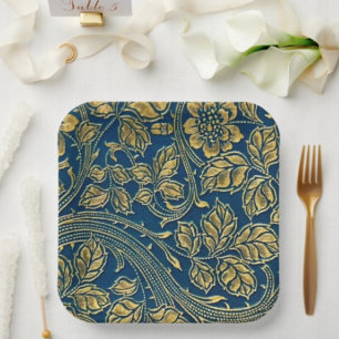 Golden Blossom Elegance Paper Plate
