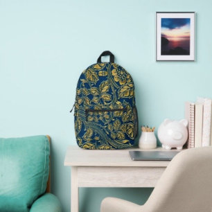 Golden Blossom Elegance  Printed Backpack