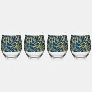 Golden Blossom Elegance  Stemless Wine Glass