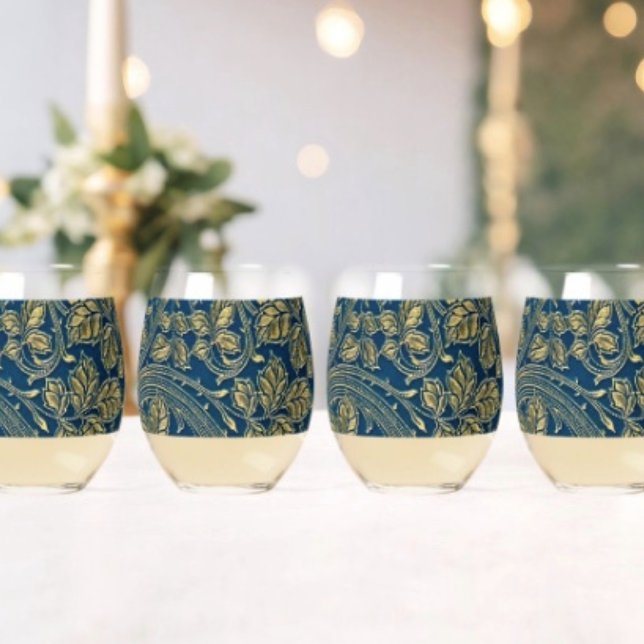 Golden Blossom Elegance  Stemless Wine Glass (Creator Uploaded)