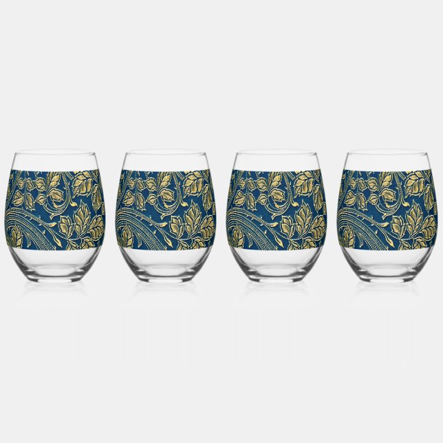Golden Blossom Elegance  Stemless Wine Glass (Front)