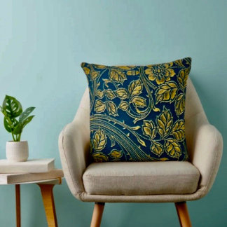Golden Blossom Elegance Throw Pillow