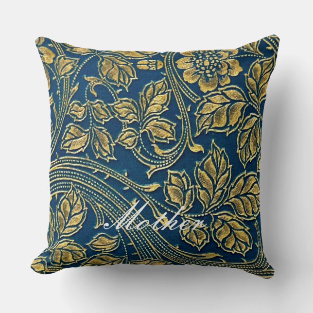 Golden Blossom Elegance Throw Pillow (Front)