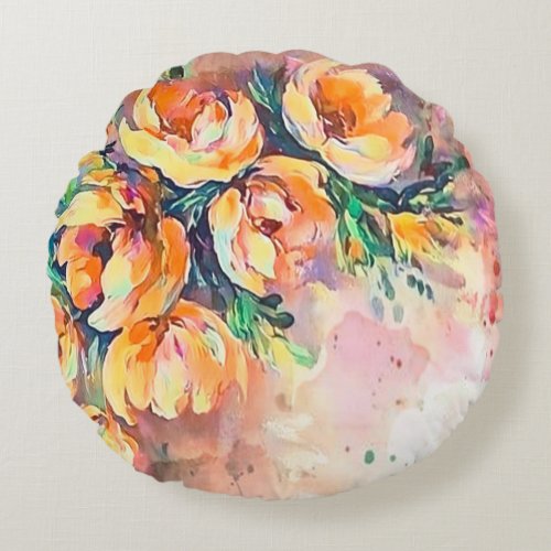 Golden Blossom Serenade Round Pillow