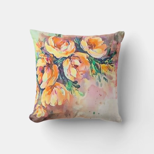 Golden Blossom Serenade Throw Pillow