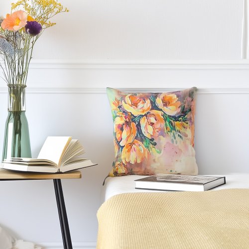 Golden Blossom Serenade Throw Pillow