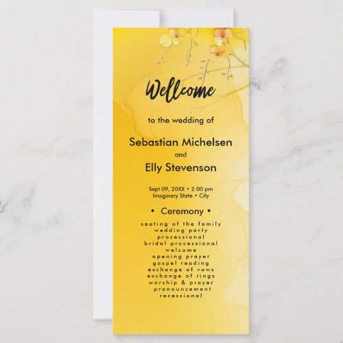 Golden Blossom Wedding Program Flat Card