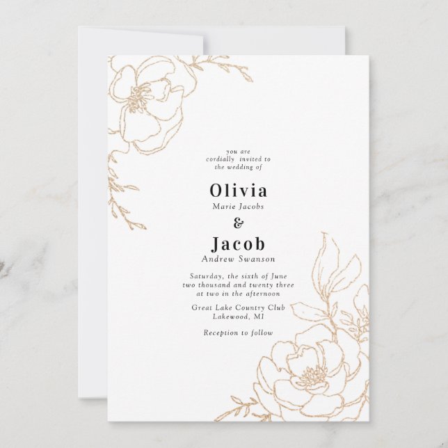 Golden Blossoms Floral Wedding Design Invitation (Front)