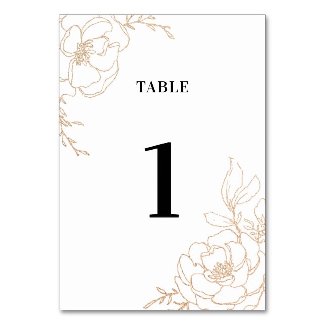 Golden Blossoms Floral Wedding Design Table Number (Front)