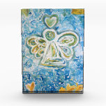 Golden Blue Angel Art Custom Paperweight Acrylic Award<br><div class="desc">The painting is of a white and gold angel with green accents surrounded by blue swirling sky and golden hearts. The angels has a white heart instead of a halo above the angel's head. This angel art painting is a reminder that you are supported and loved more than you know....</div>