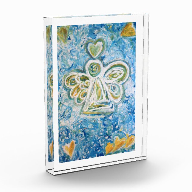 Golden Blue Angel Art Custom Paperweight Acrylic Award (Left)