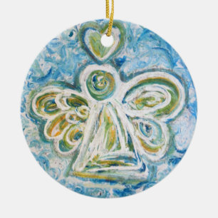 Golden Blue Angel Art Holiday Gift Ornaments
