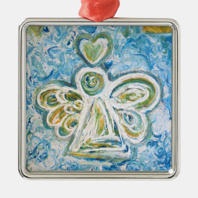 Golden Blue Angel Art Holiday Gift Ornaments (Front)