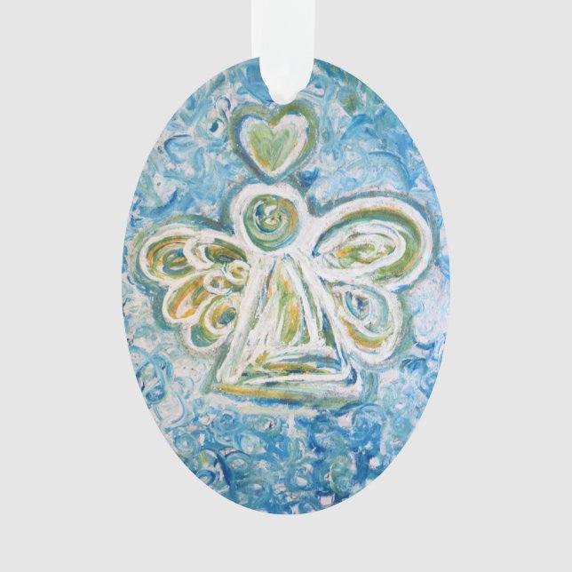 Golden Blue Angel Art Holiday Ornament (Front)