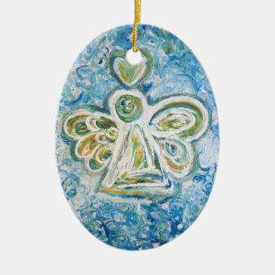 Golden Blue Angel Art Holiday Ornaments