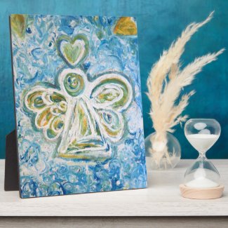 Golden Blue Angel Art Painting Gift Plaque